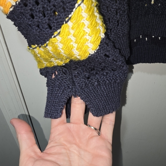 Anthropologie Navy Striped Turtle Neck Sweater Poncho sz OS - Picture 7 of 10